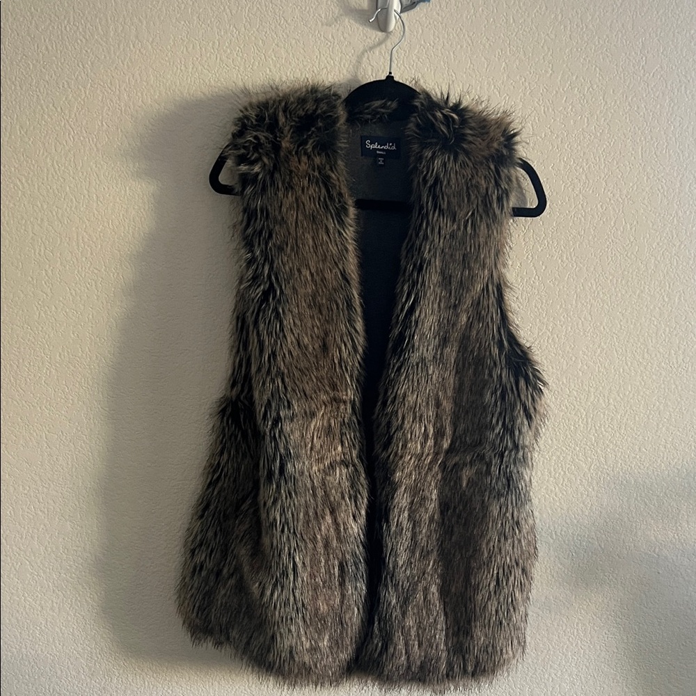 Splendid Faux Fur Vest in Gray and Black